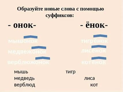 Слова с суффиксом онок после шипящих