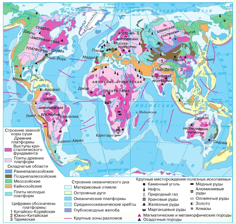 Какими полезными ископаемыми богат материк. Области складчатости атлас 7 класс. Области складчатости на контурной карте 7 класс. Карта строения земной коры 7 класс география. Карта строения земной коры Евразии.