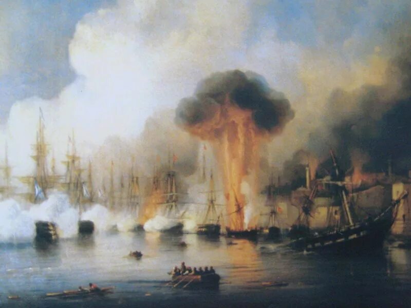 Синопское морское сражение. Нахимов 1853. морское сражение у мыса синоп. п. с. нахимова над турецкой эскадрой у мыса синоп. синопское сражение нахимов картина-пейзаж.