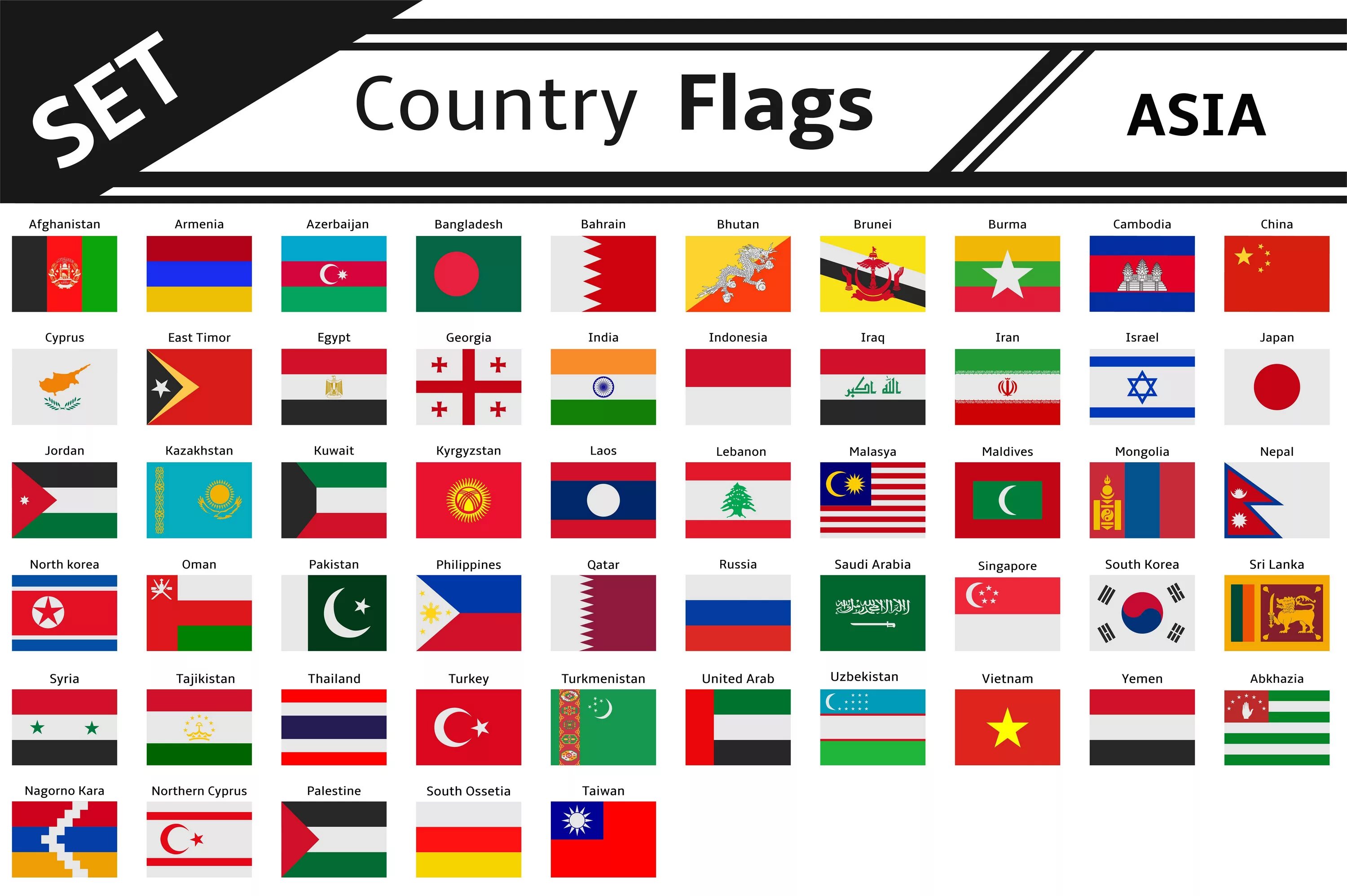Флаги государств средней Азии. Флаги азиатских стран. Азиатские флаги с названиями.