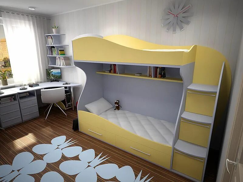 Детские дсп. Детская мебель. Двухэтажная кровать. Мебель для маленькой детской комнаты. Детская комната с двухъярусной кроватью.