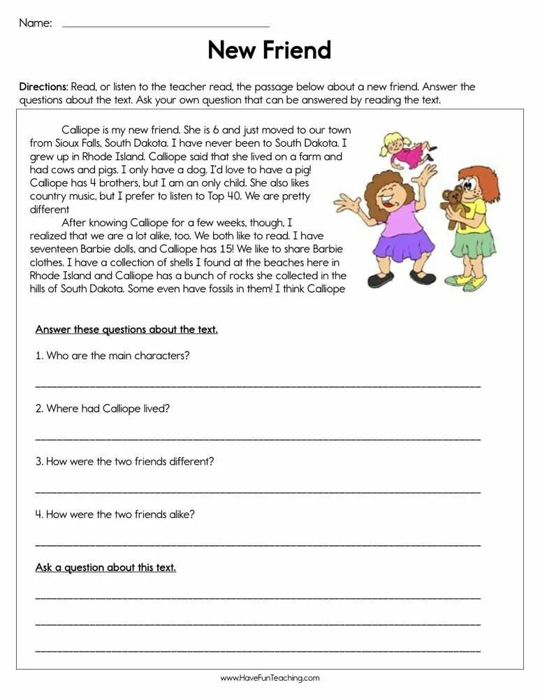 Reading Worksheets 3 класс. Reading Worksheets 6 класс. Reading Comprehension. Reading tasks for Kids Elementary. New friends text