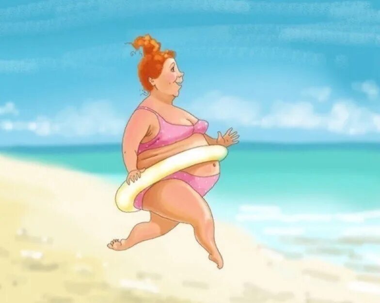 Тетя переезжает. Карикатуры на пляже. Толстухи в отпуске. Смешные толстухи на море. Рисую море прикол.
