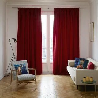 Красно золотые шторы в интерьере - фото
