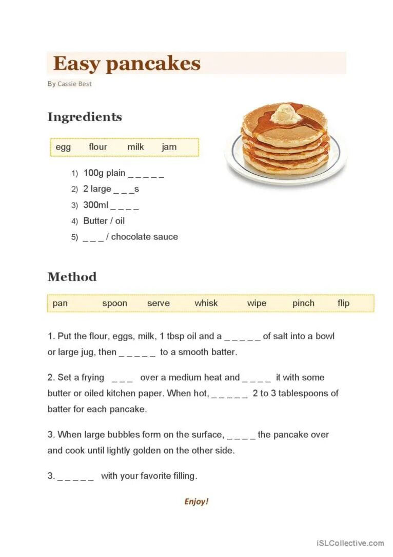 Pancakes worksheets for kids