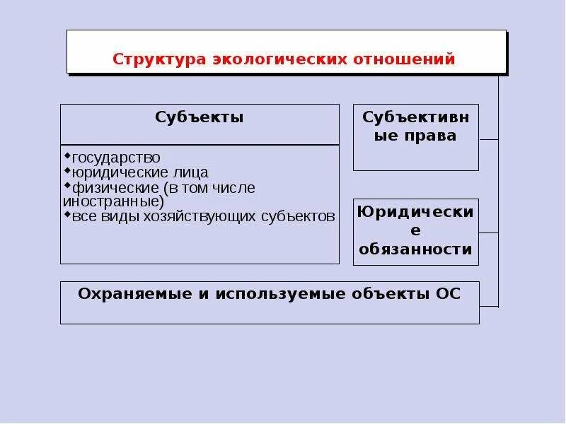 Структура экологических правоотношений. Субъекты и объекты экологических отношений. Структура экологических отношений. Юридические лица в экологическом праве