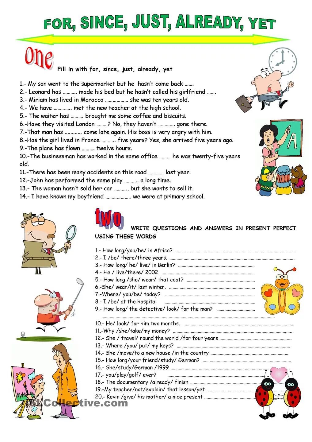 Has lived время. Present perfect в английском языке Worksheets. For since just already yet. Презент Перфект Worksheets. Present perfect упражнения ESL.