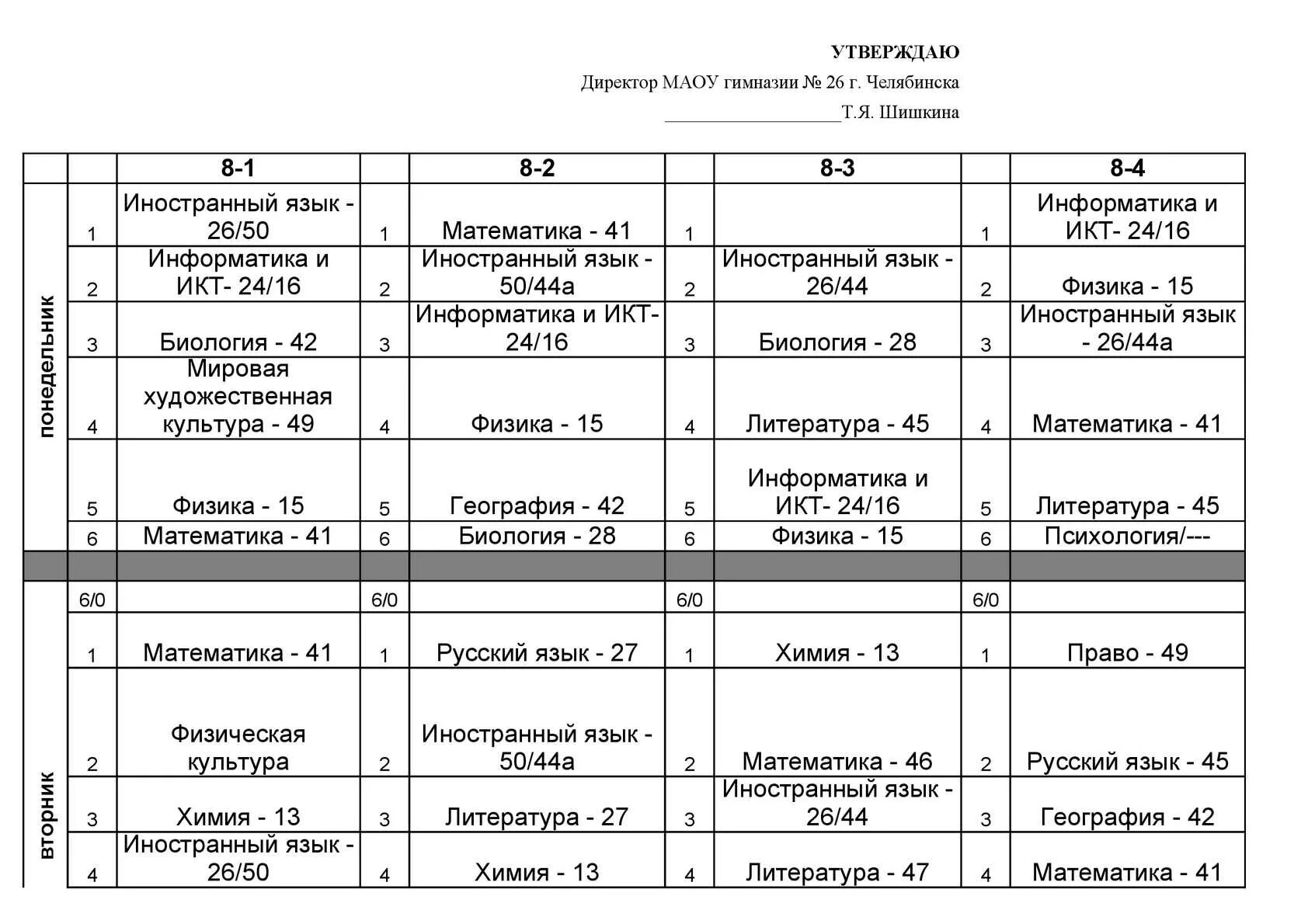 Расписание 8