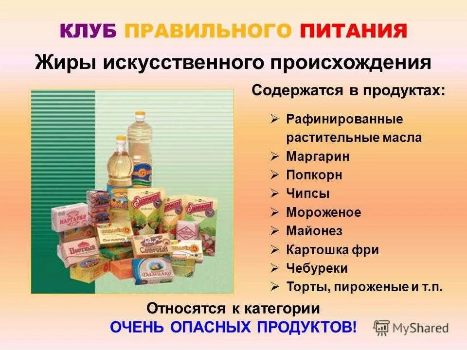 Еда с содержанием жиров
