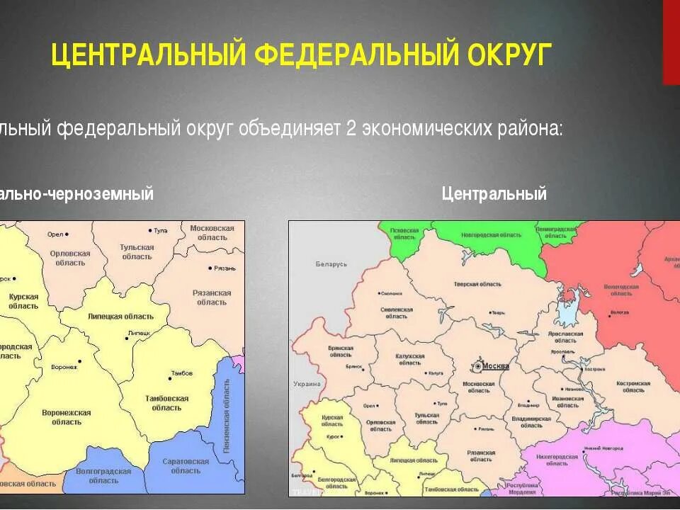 Субъекты центрального федерального округа Российской Федерации. Границы центрального района РФ. Области центральной России. Центральная часть России.