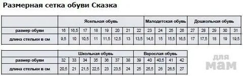 Сказка размерная сетка