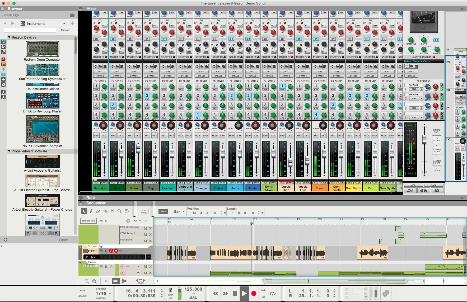 Specify reason. Propellerhead reason 9.5. микшер reason. reason секвенсер. propellerhead reason mixer.