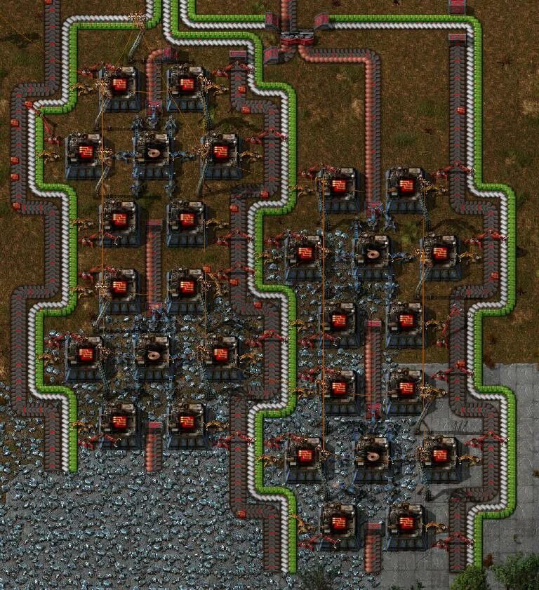 Factorio - Mixed Smelter Setup with automatic Load-Balancing for exactly 1 blue 