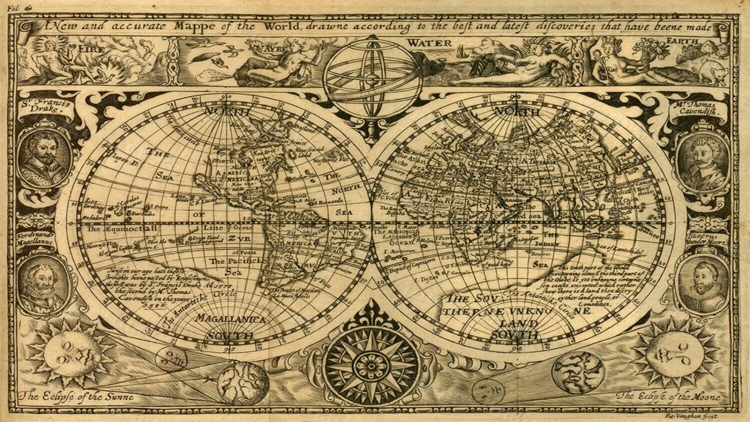 Антикварные карты. Карта земли 17 века.