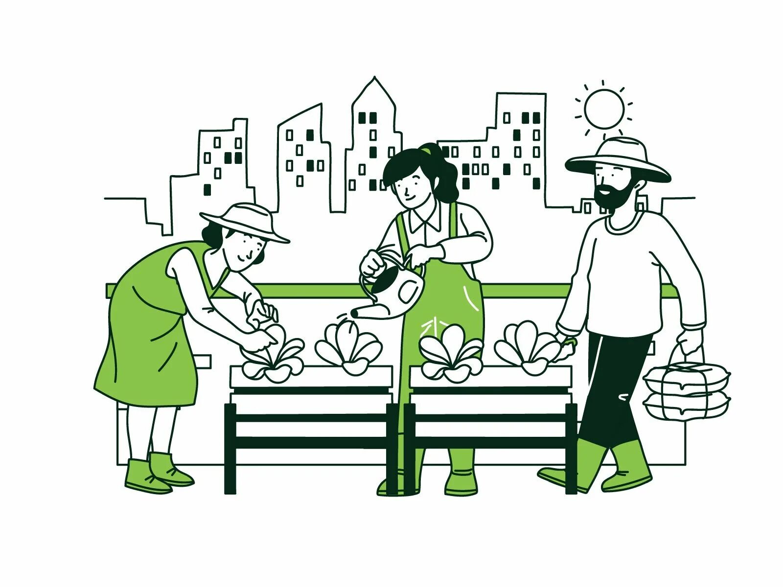 Сити ферма вектор. Urban Farming illustration. Рисунок фарминг-атаки. Кооператив work Agriculture illustration.