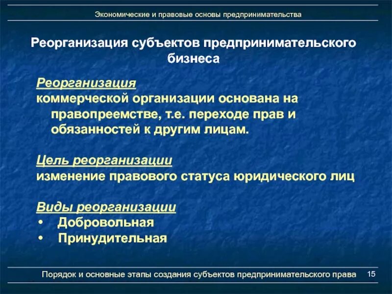 Реорганизация субъектов предпринимательской деятельности. Реорганизация коммерческих организаций. Этапы реорганизации субъектов предпринимательской деятельности. Формы реорганизации предпринимательской деятельности.