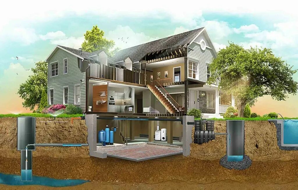 Проектирование и монтаж инженерных сетей. Коммуникации загородного дома. Дома со всеми коммуникациями. Канализационные системы для загородных домов. Дома со всеми коммуникациями.