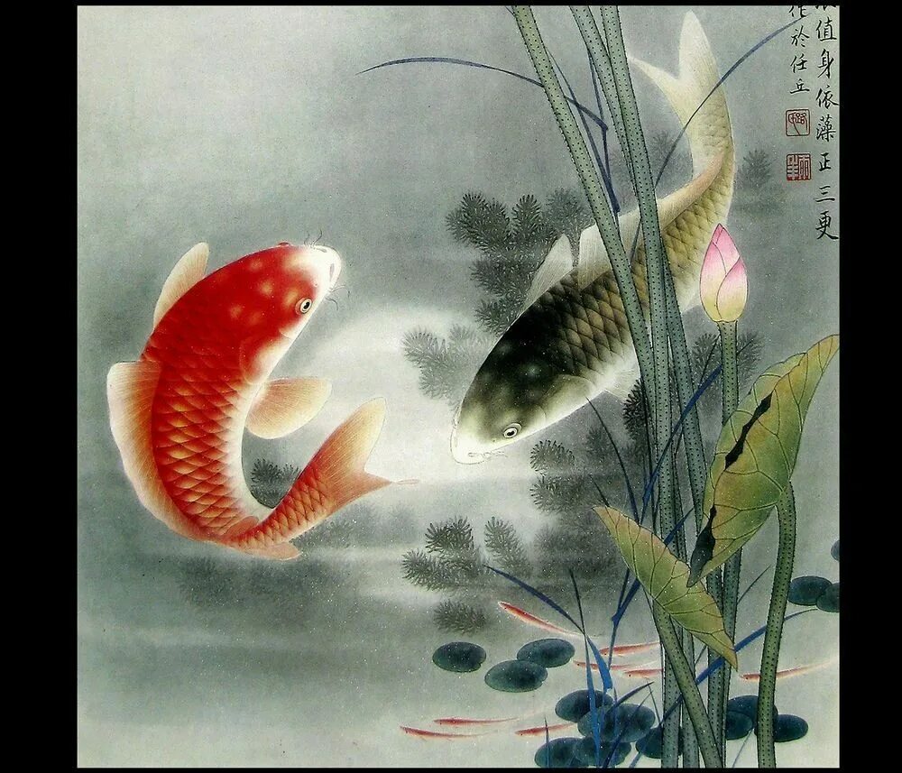 Куда поднести духовного карпа. Японская живопись рыбы. Китайская живопись карпы. Японский Карп. Японские картины рыбы.