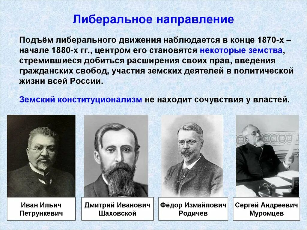 Представители либералов при Александре 2. Лидеры либерального движения при Александре 2. Основные представители либерализма при Александре 2. Лидеры либералов при Александре 2.