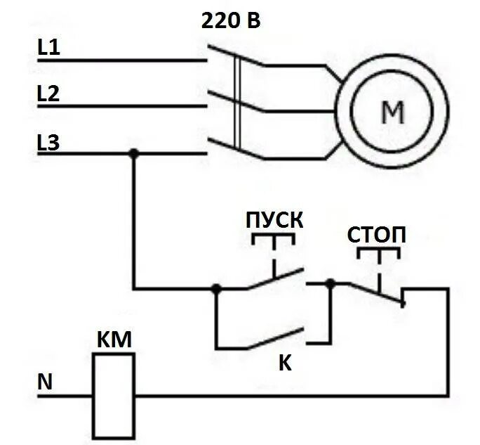 Кнопка пуск контакты. Схема подключения магнитного пускателя на 220. Схема подключения пускателя через кнопку пуск 220. Схема подключения магнитного пускателя с катушкой на 220. Схема подключения магнитного пускателя на 220 вольт.