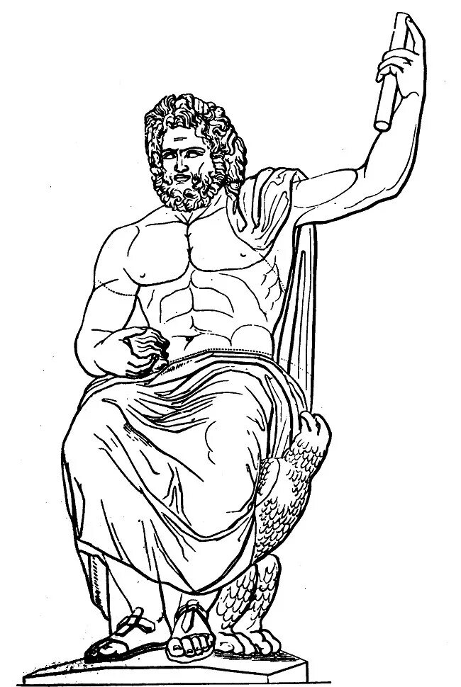 Рисунок бога юпитера. Зевс статуя древняя Греция. Статуя Зевса Юпитера. Мифы древней Греции Зевс. Зевс Бог древней Греции рисунок.