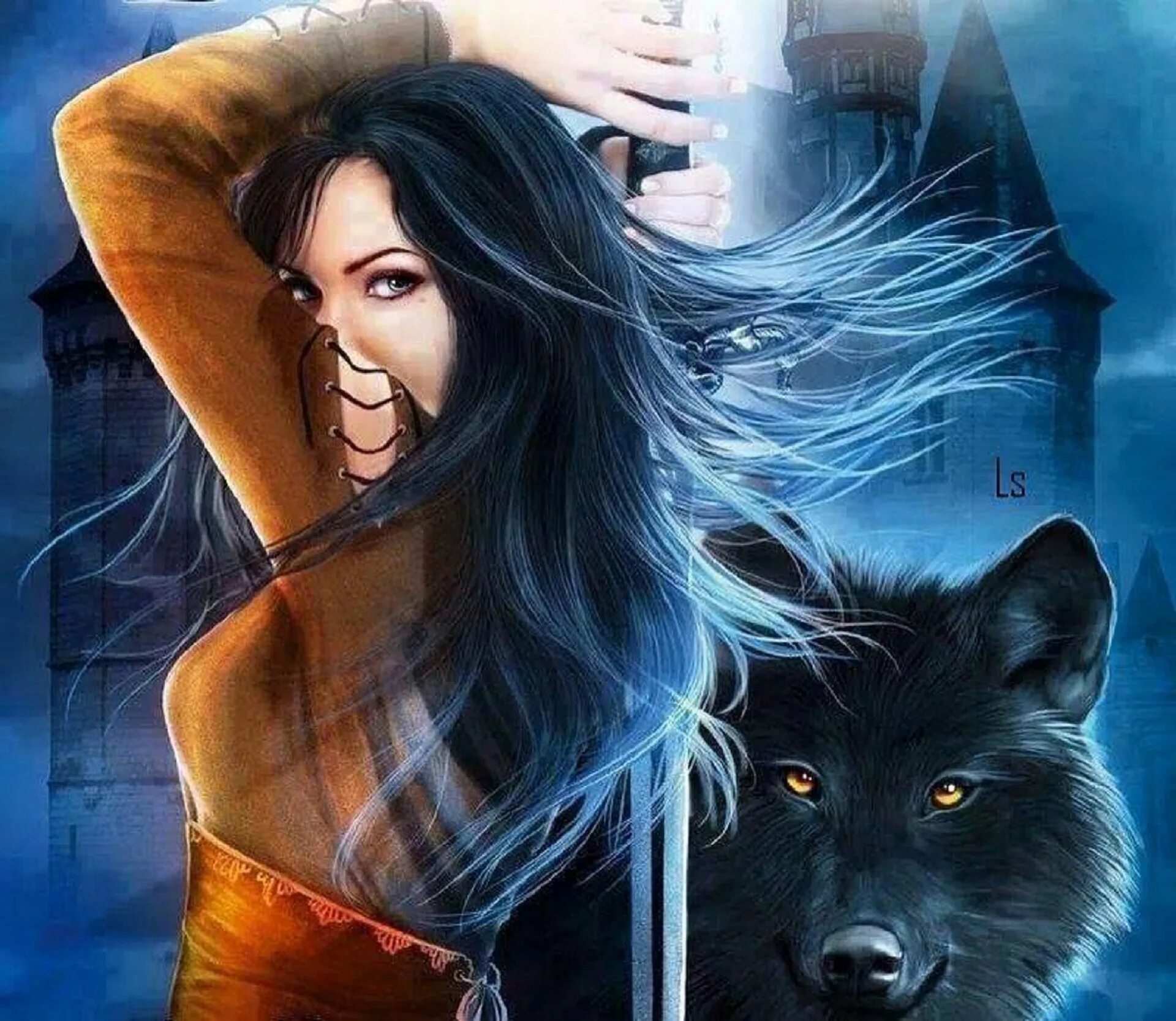 Боевая ведьма читать. Ведьма и волк. Волчица и девушка. Девушка с волком. Брюнетка с волком.