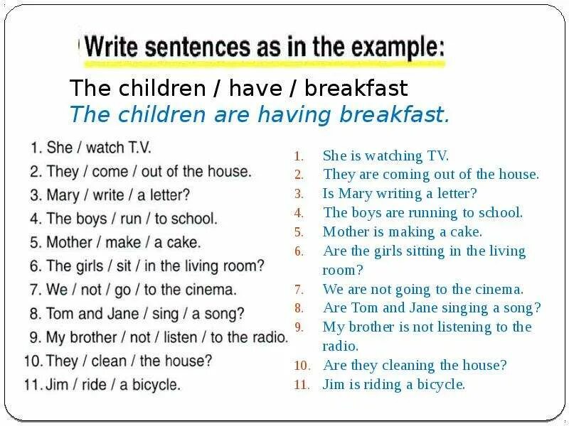 Write sentences with the present continuous. To write в present Continuous. Настоящее длительное время to write. Write в презент континиус. Sentences in present Continuous.