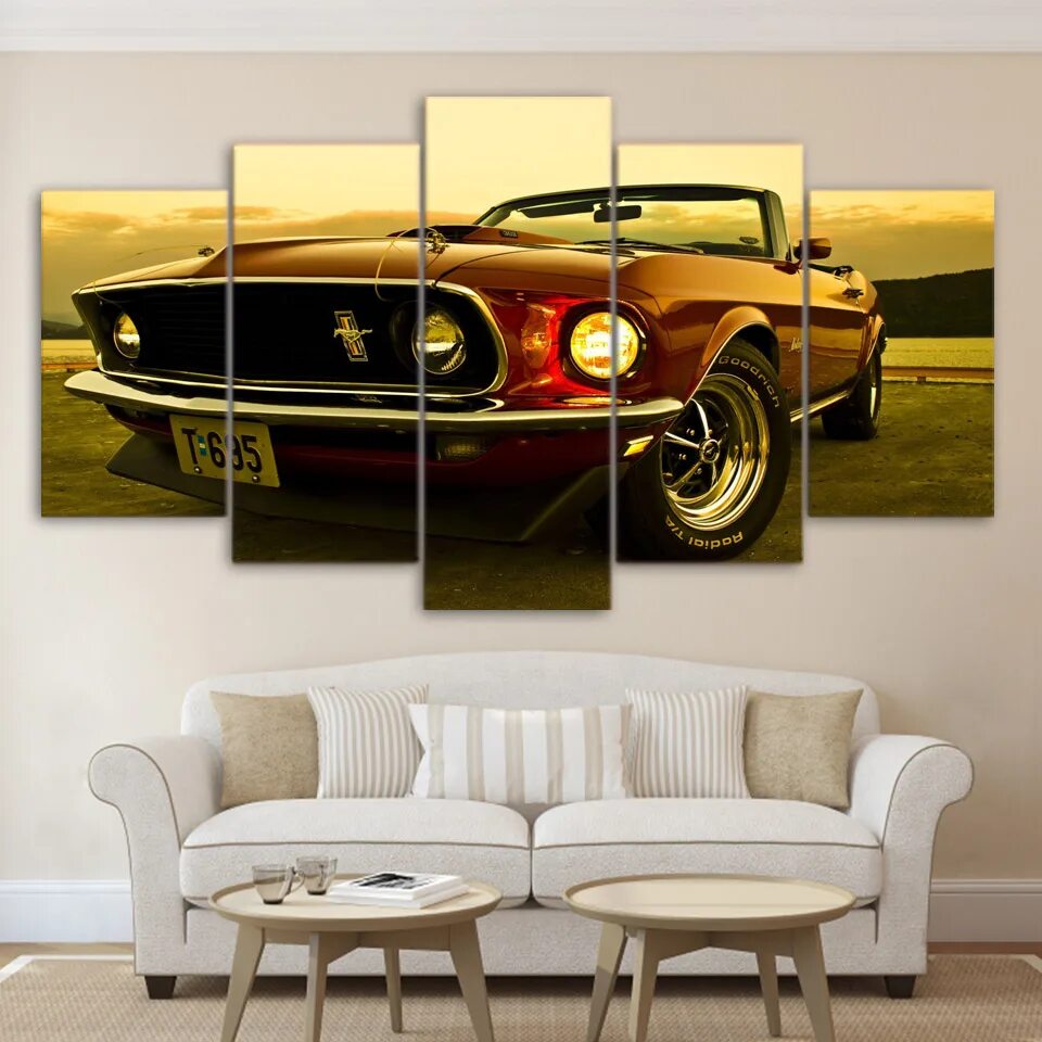 Модульная картина Форд Мустанг. Постеры машин в интерьере. Панно на стену машины. Панно автомобиль на стену.