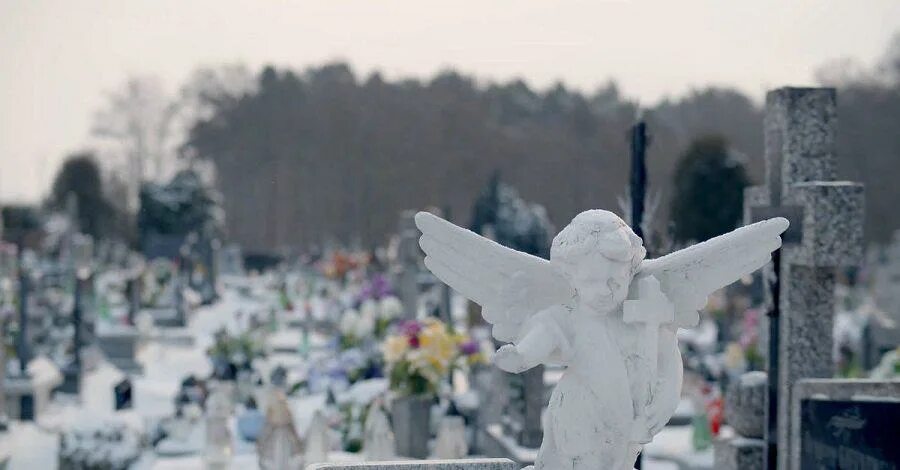 Родительская суббота в 2024 на кладбище. Кладбище зимой. Большой ангел на кладбище. Ангелок возле могилы. Ангелы около могилы Сергие Посад.