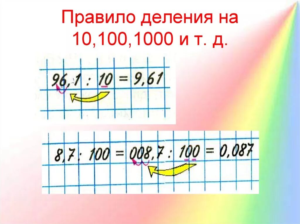 Правило деления на 10 100 1000