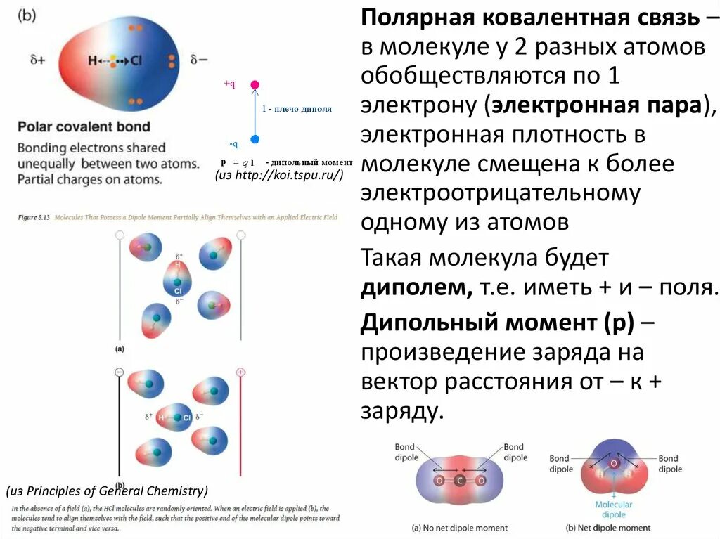 Связи атомов в молекулах. Молекулы с ковалентной полярной связью. Полярная связь молекул. Электронная плотность ковалентной связи.