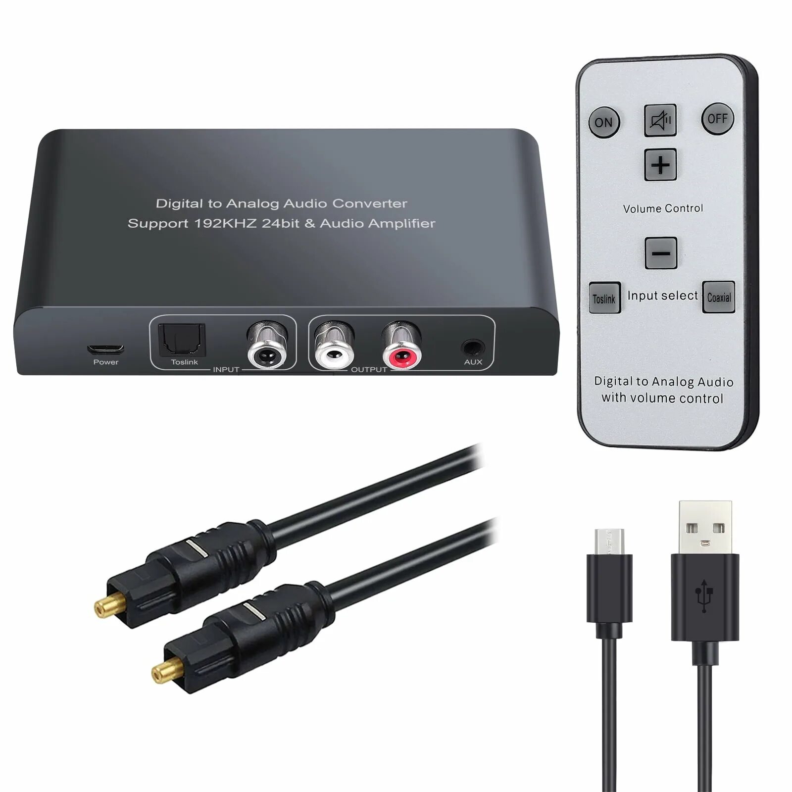 Digital to Analog Audio DAC Converter Adapter Digital SPDIF Optical Toslink to 3.5 aux. Digital to Analog Audio DAC Converter Adapter. Digital-to-Analog Converter (DAC). Analog Audio out Cable dv15. Volume support