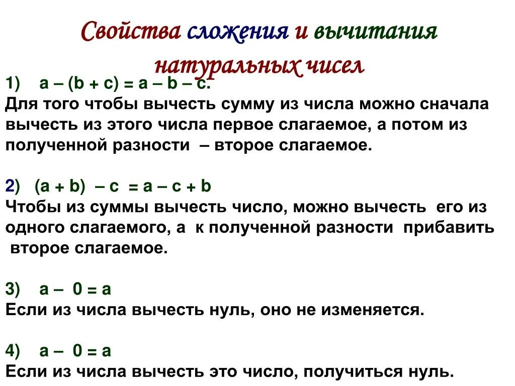 Свойства сложения и вычитания натуральных чисел. Свойства сложения и вычитания натуральных чисел 5 класс. Вычитание суммы из числа 5 класс. Правило вычитания суммы из числа 5 класс.