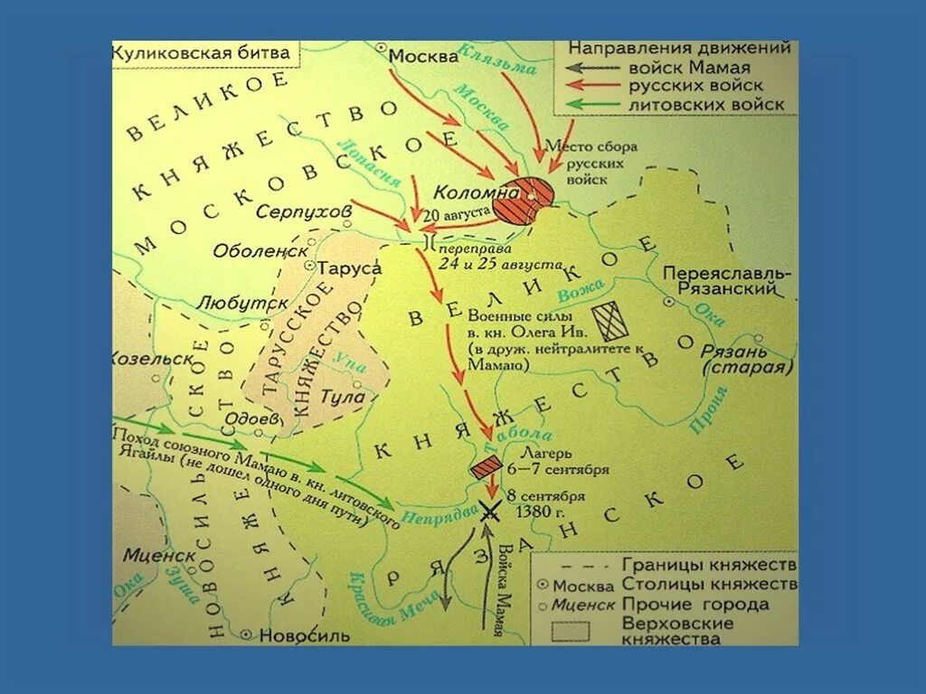 1380 Год Куликовская битва карта. Поход Дмитрия Донского в 1380. Куликовская битва стояние на Угре. Место сражения куликовской битвы