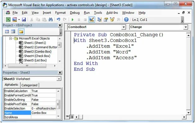 ACTIVEX компоненты. Vba access. Visual Basic access. Excel combobox. Private sub