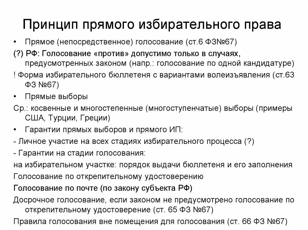 Закон о тайном голосовании. Принцип прямое избирательное право.