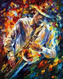 JAZZ DUO — PALETTE KNIFE Oil Painting On Canvas Art By Leonid