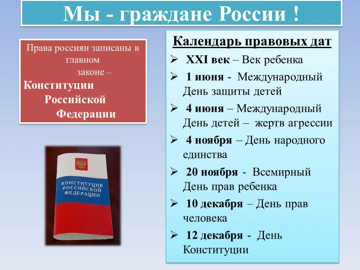 К личным гражданским правам гражданина россии. Календарь правовых дат.