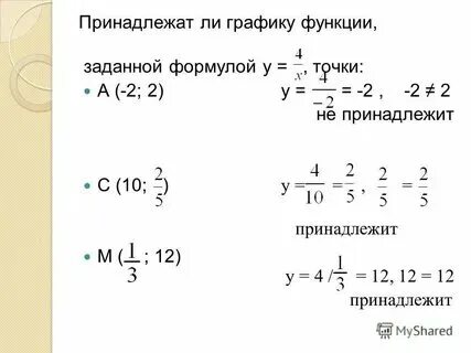 Принадлежит ли графику функции а 1 5