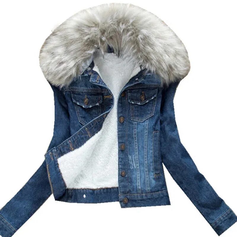 ASOS PETITE Denim Shrunken Borg Jacket in Tammy Midwash Blue - ShopperBoard