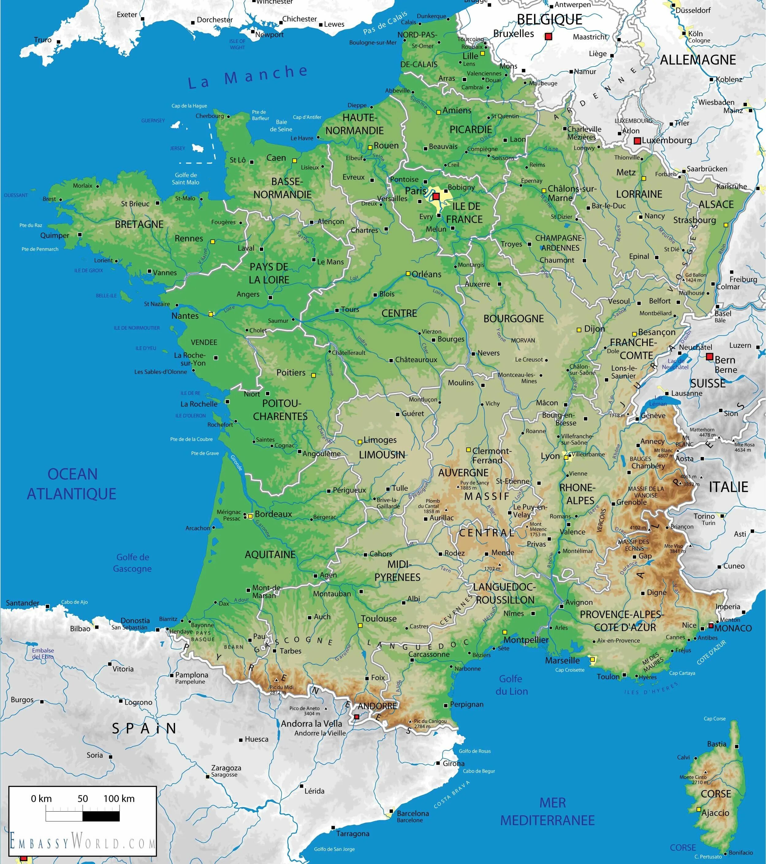 Какое море омывает францию. Географическая карта Франции. Географическая карта Франции на французском языке. Карта Франции на русском языке с городами подробная. Границы Франции на карте.