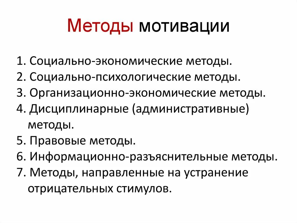 Методы мотивации. Методы мотивации коллектива. Основные методы мотивации. Экономические способы мотивации.