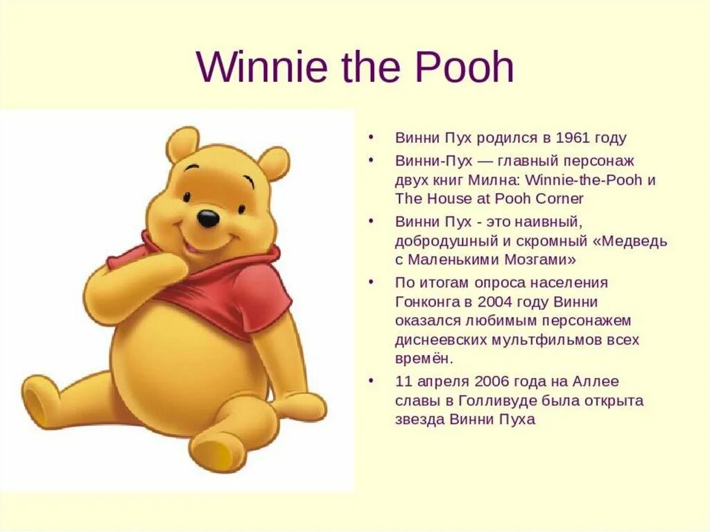 Персонаж из двух слов. Винни пух Уолт Дисней. Винни пух описание персонажа на английском. Описание персонажей мультфильмов. Описать персонажа на английском языке.