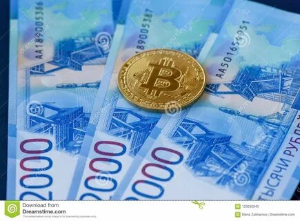 One Bitcoin on New Russian 2000 Rubles Banknotes Stock Photo - Image of language