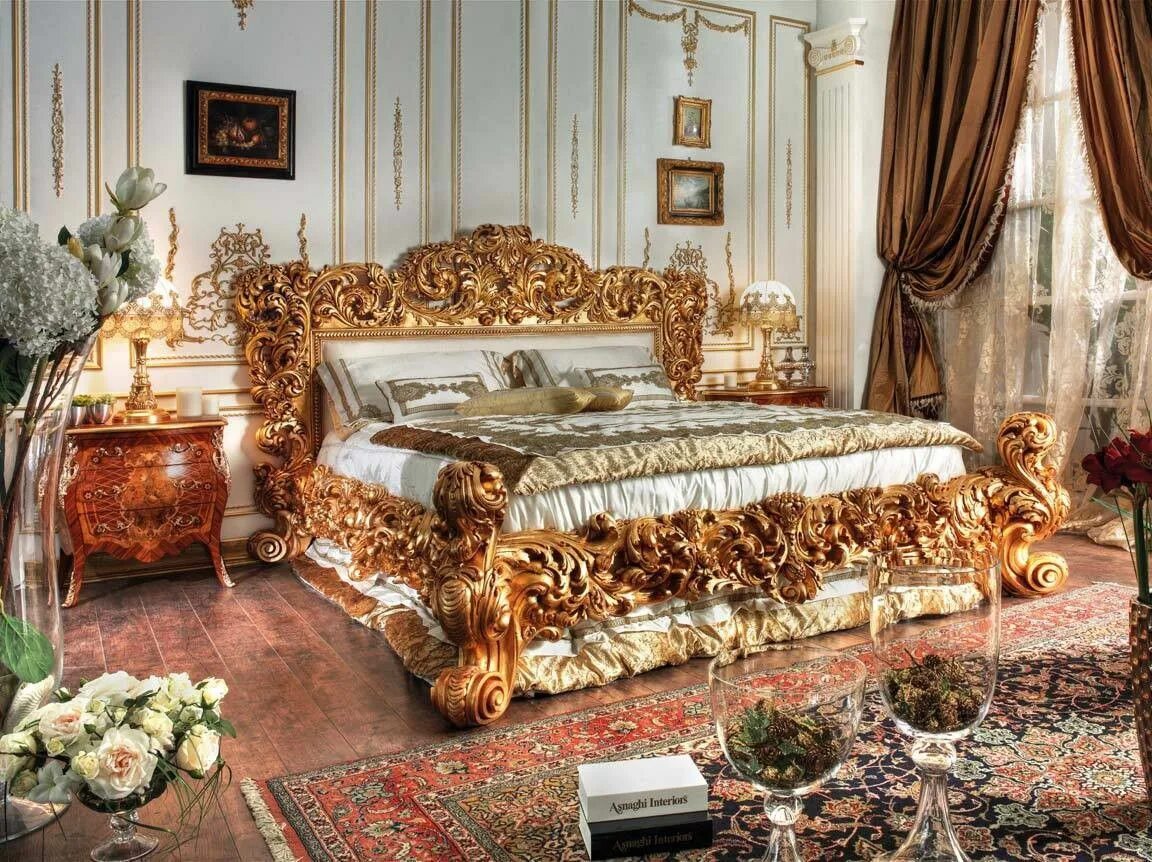 Самая богатая империя. Фабрика: Asnaghi Interiors (Италия). Asnaghi Interiors мебель. Спальный гарнитур Asnaghi Interiors. Спальня рокко бароко золото.