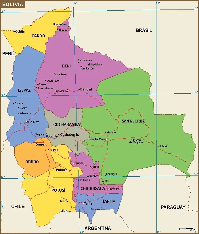 Боливия на карте. Столица Боливии на карте. Географическое положение Боливии на карте. Карта боливии показать