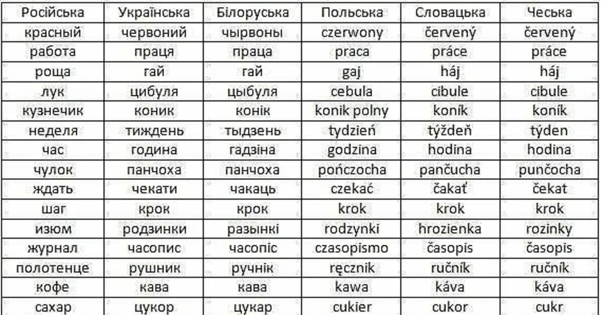 Особенно похожие слова. Украинские слова. Белорусские слова. Украинские слова на русском. Таблица слов славянских языков.