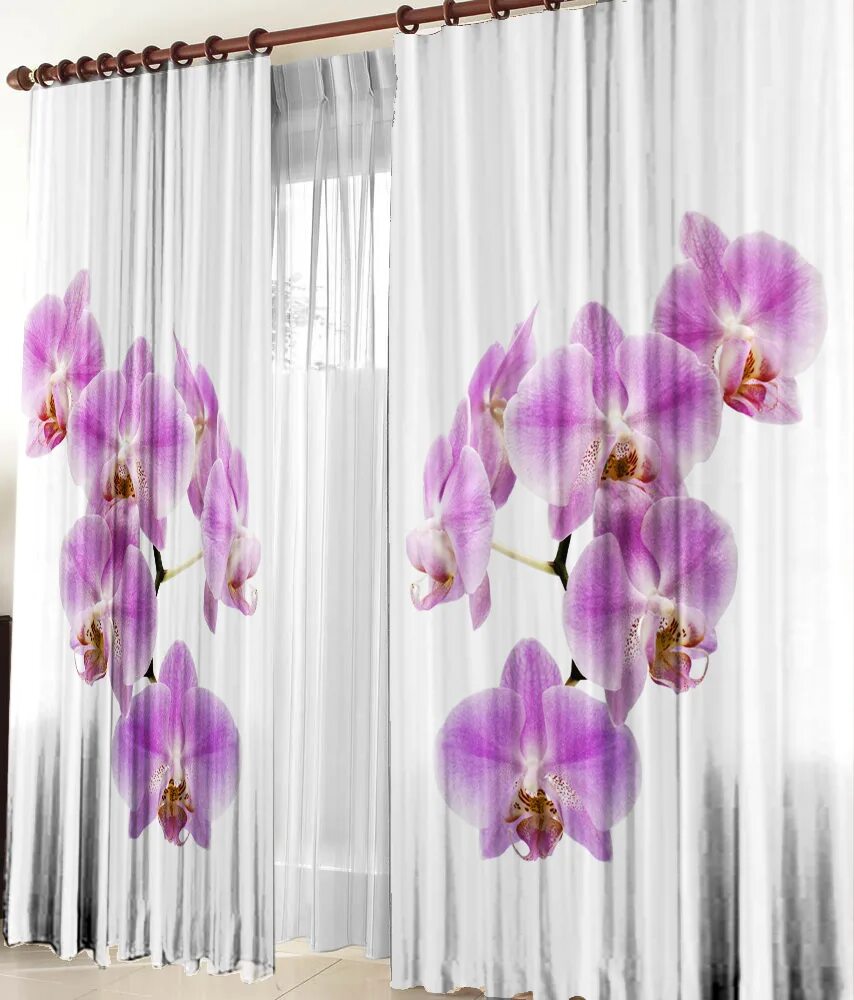 Шторы оптом от производителя. Фототюль Сакура. Шторы с орхидеями. Тюль с орхидеями. Тюль с цветами.