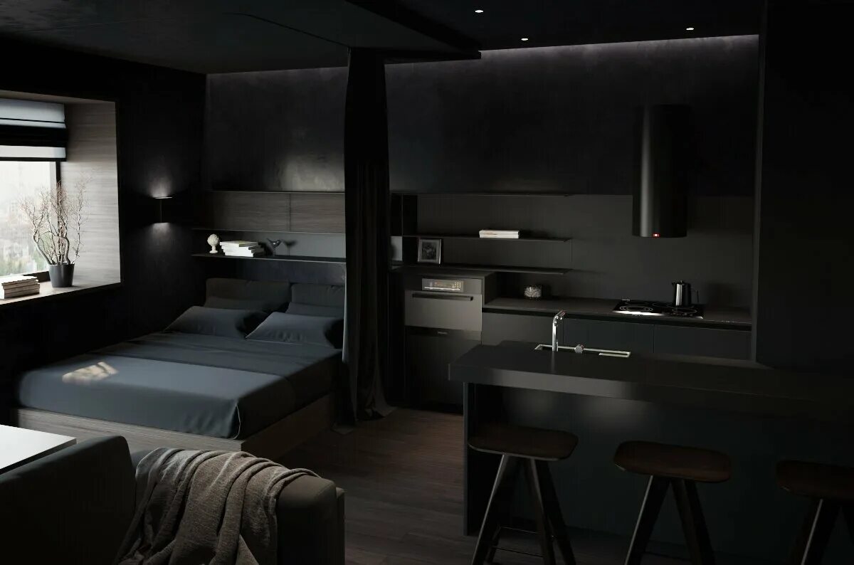 Черный дизайн комнаты