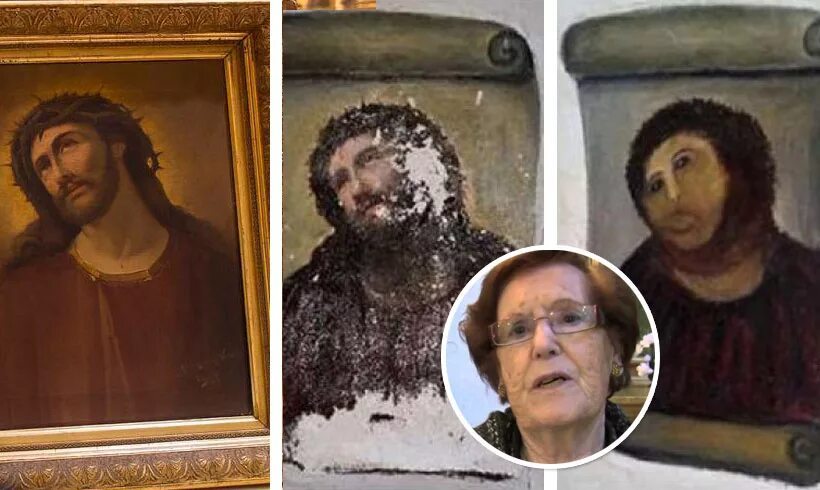 Пушистый иисус. Сесилия хименес. фреска ecce homo. сесилия хименес фреска церковь. сесилия хименес пушистый иисус.
